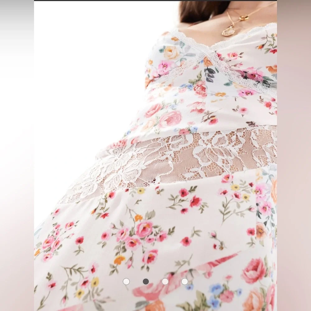 Bershka asymmetric floral and lace mini dress in multi Hem Dress size: Small - Picture 5 of 7